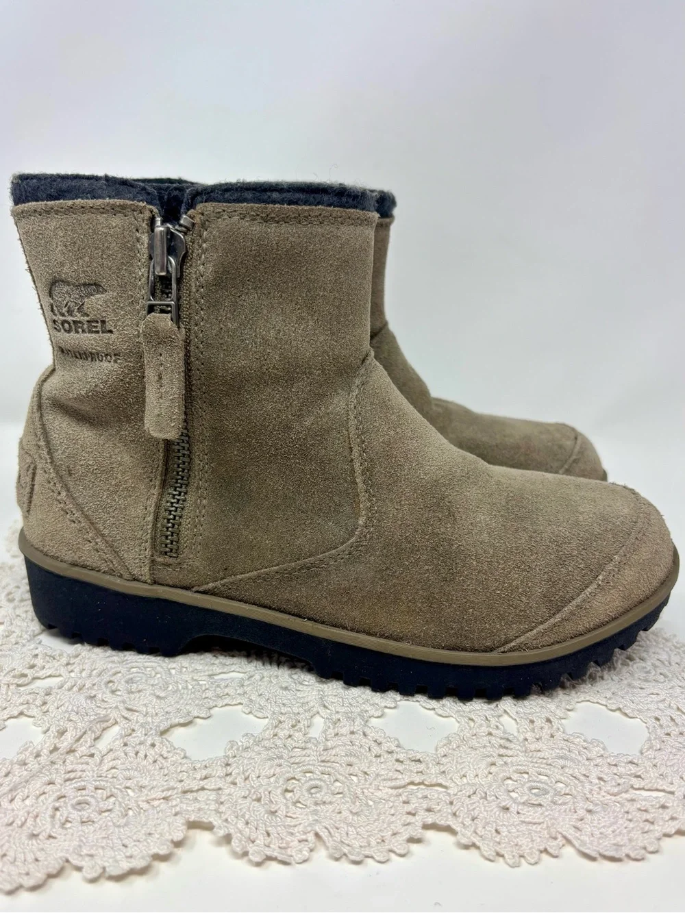 Sorel Women's Meadow Zip-Up Ankle Boots Leather Suede Waterproof Chunky Heel